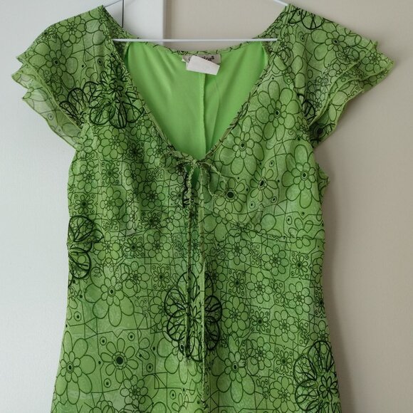 Vintage 90s Dress Size 8 Lime Green Floral 90s Y2K 2000s Jessica Sears - Picture 3 of 11